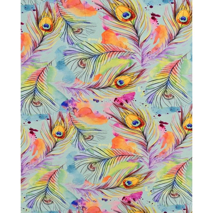 Bamboo Jersey Digital Peacock Feathers 5956